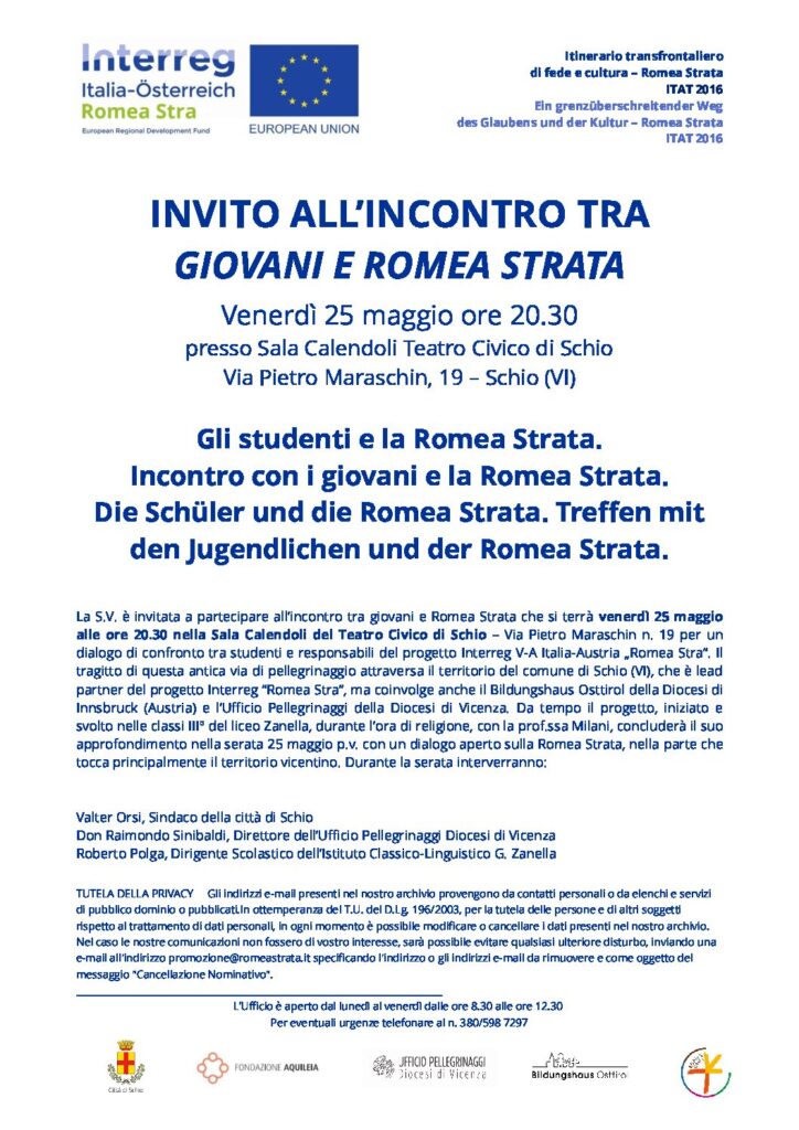 Invito all’incontro tra giovani e romea strata